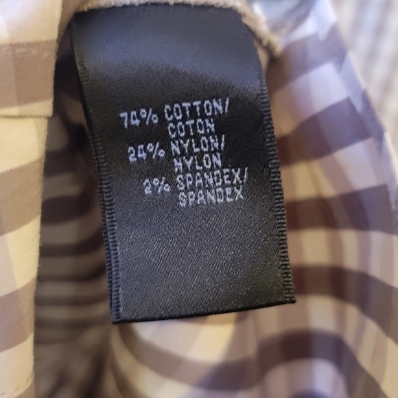 Lafayette 148 Taupe and Cream Plaid Gingham Button Down Blouse size 10 - Picture 6 of 9